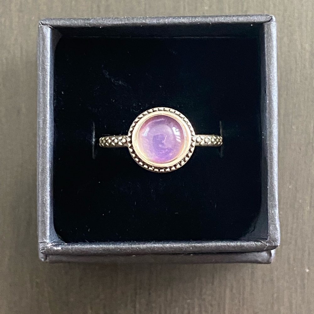 Sterling Silver S925 Round 8mm Glass Stone Mood Ring + Color Chart + Gift Box